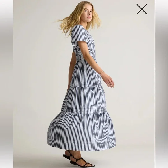 Quince 100% Organic Cotton Polin Tiered Maxi Dress / Hudson Stripe/S nwot - Picture 5 of 12